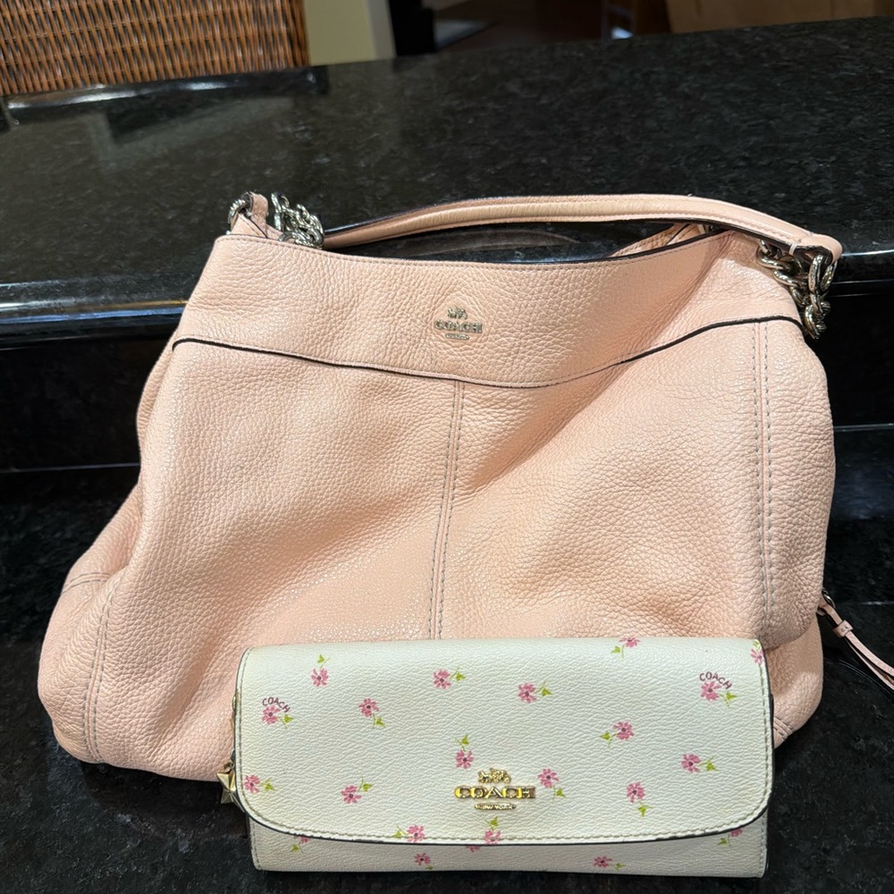 Coach Pebbled Leather Alex Hobo + Floral Wallet Set